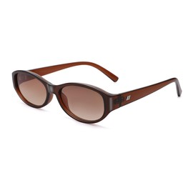 NULOOQ Retro Narrow Oval Sunglasses for Women 90s Trendy Vintage Small Cat Eye Sun Glasses (Brown Frame/Gradient Brown Lens)