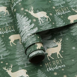 Festive Winter Forest Woodland Green Tree Watercolor Elk Snowflake Merry Christmas Wrapping Paper -1 Mini Roll 17 X 10 ft Per roll 14.1 sq.ft.ttl- Gift Wrap For Holiday Xmas Birthday Wedding Baby Shower DIY Crafts Gift Packing