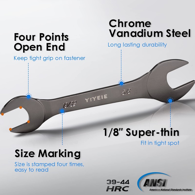 YIYEIE 9Pc. Super Thin Wrench Set, SAE 1/4" to 1-1/16",