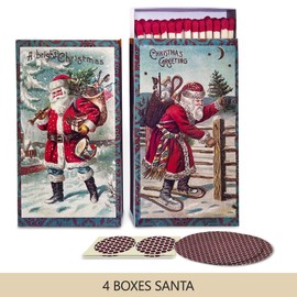 HomArt Decorative Matchboxes with 4 Inch Matches | Set of 4 Vintage Santa Boxes with Striker Stickers by Thankful Greetings | Unique & Fun for Gifts (Party Host, Candle Lover), Home Decor, & Giveaways