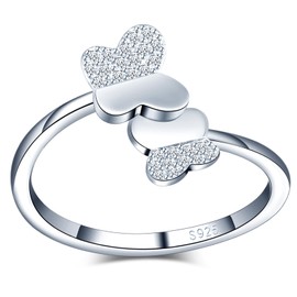 MICMIF Butterfly Ring 925 Sterling Silver Adjustable Ring Butterfly Cubic Zirconia Open Rings Jewellery for Women Girls