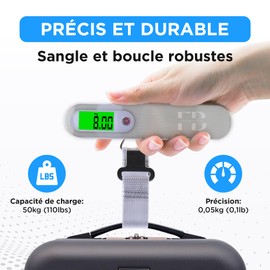 Electronic Luggage Scales with Case Exclusive FrenchBack | Luggage Scales and Electronic Pocket Scales Portable Up to 50kg/110lb with Tare Function - Ideal for Travel