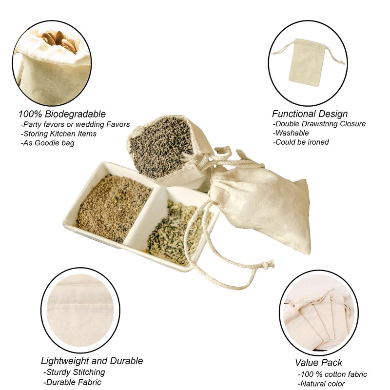 ecomuslinbags 4x6 inches Natural Cotton Double Drawstring Reusable Produce Muslin