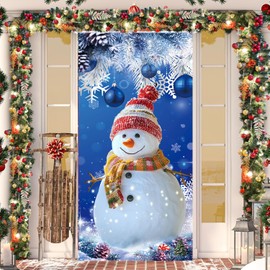 Christmas Door Cover Decoration, Christmas Banner Xmas Background Snowman Claus Backdrop Christmas Party Decorations Photo Booth Prop for New Year Christmas Eve, 70.9 x 35.4 Inch D005