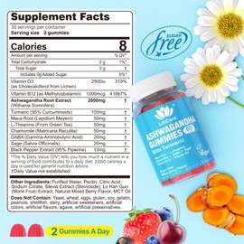 Ashwagandha Gummies 2000mg for Women Men - Sugar Free, Vegan - Organic Ashwagandha Root Extract Supplements Gummy & Vitamin D3, B12 and Turmeric, Promote Relaxation, Mixed Berry Flavor, 120 Count