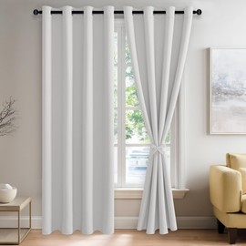 JIUZHEN Greyish White Blackout Curtains with Tiebacks Thermal Insulated, Light Blocking and Noise Reducing Grommet Curtains for and Living Room, Set of 2 Window Curtain Panels, 52 x 90 Inch Length