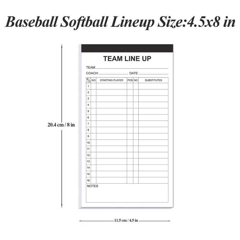 Baseball/Softball Lineup Cards, 4 Part Carbonless, 16 Player Roster Line