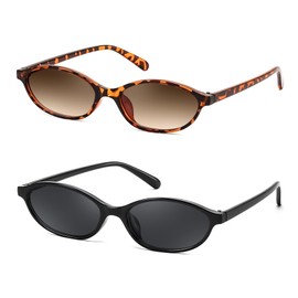 FEISEDY Retro Oval Cat Eye Sunglasses for Women 90s Narrow Lightweight Shades Y2k Trendy Sunnies B0257