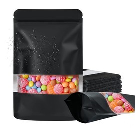 100 Pack Smell Proof Bags, Resealable Food Storage Bags with Clear Window, Stand Up Smell Proof Mylar Bags Self Seal Foil Pouches for Food Storage Packaging (Black, 5.9 x 8.7 Inch)
