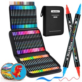 MarkMuse 72 Colors Acrylic Paint Markers, Dual Fine & Brush Tip Water-Based Quick-Dry Paint Pens for Rock Painting, Canvas, Wood, Glass, Ceramic - Non-Toxic Art Supplies Kit with Case
