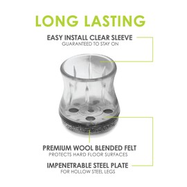 Slipstick GorillaFelt Chair Leg Floor Protectors for Hardwood Floors, Clear Sleeve Felt Pads for Furniture That Stay On, Fits Round & Square Legs, Includes 8 Premium Transparent Chair Socks, CB182