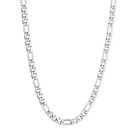 Men Womens 5mm Figaro Link Chain Necklace Cuban Chain Mens Silver Curb Chain Necklaces Sturdy, 24 Inch Stainless Steel Chain