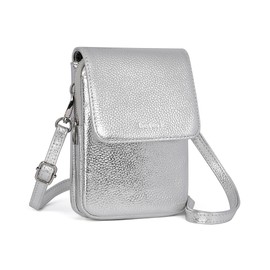 befen Silver Crossbody Bags for Women Genuine Leather Phone Bag for Ladies Small Shoulder Bag for Women with RFID Blocking Card Slots