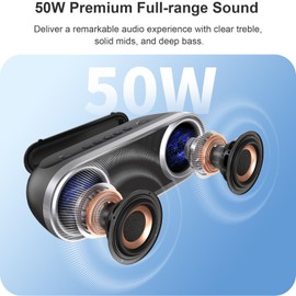 DOSS SoundBox Pro+ P400 Bluetooth Speaker, 50W Stereo Sound with Extra Bass, 26H Playtime, Cool Phantom Mirror Lights, IPX5 Waterproof for Outdoor, Home, Party, and Electronic Gadgets-Blue