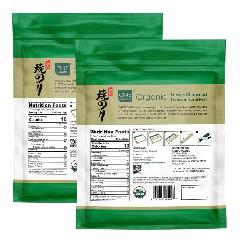 ONE ORGANIC Sushi Nori Premium Roasted Organic Seaweed (10 Full