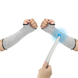 PATIKIL 14 Inch Cut Resistant Sleeve, 1Pair Arm Safety Protectors Sleeves with Thumb Hole Level 5 Protection Forearm Guard Sleeves for Thin Skin and Bruising, M, Gray