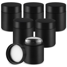 6 Pcs 200ml/6.7oz Frosted Glass Jars Empty Cosmetic Pot Refillable Cream Container Bottle with Black Lids for Lotion Face Cream DIY Makeup Toiletries - Black