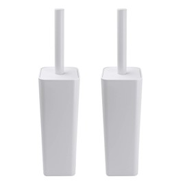 Topsky 2-Pack Closed Toilet Brush Compact Toilet Brush and Holder, Plastic Square Barrel Toilet Brushes (White)