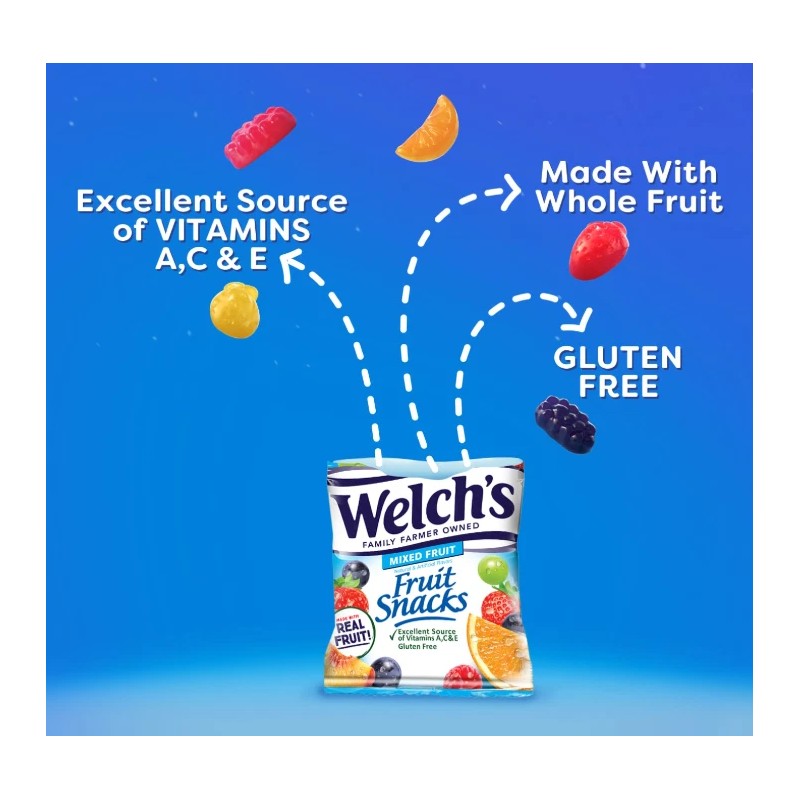 Welch's Fruit Snacks, Mixed Fruit, Individual Single Serve Bags, 0.8