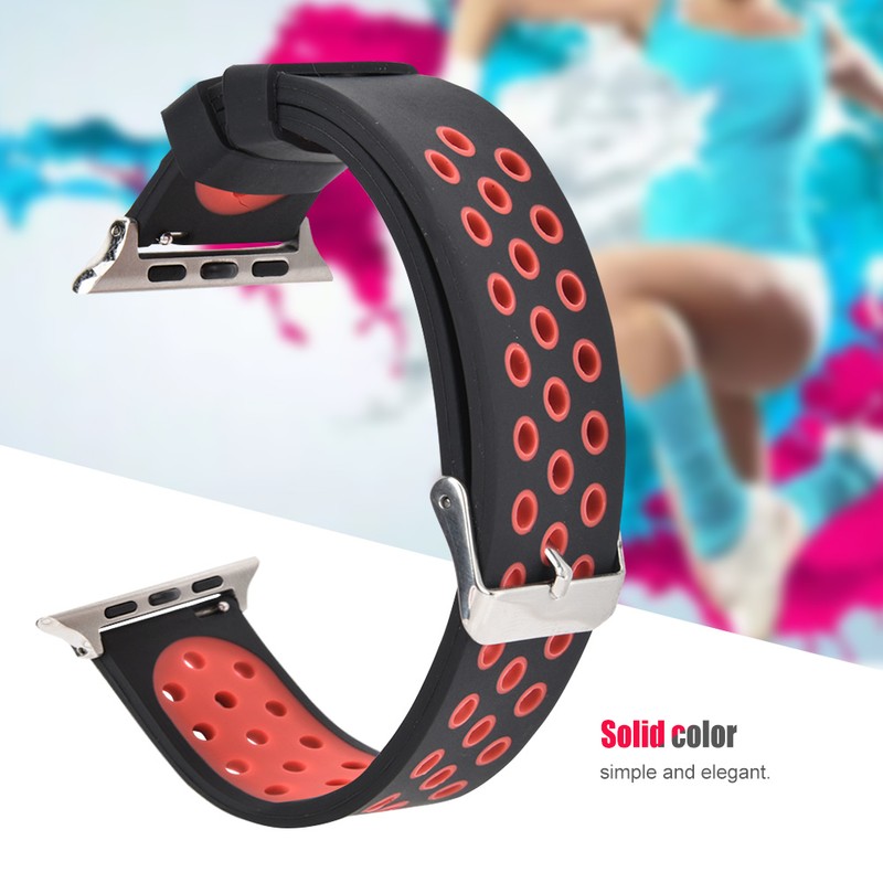 Durable Silicone Watch Strap Replacement Wristband for Watch(Black Red)