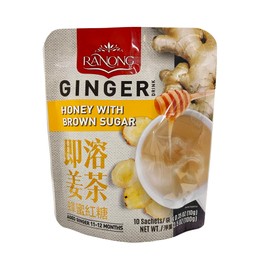 Ranong Tea Ginger Honey Drink with Brown Sugar, 2 Packs, 20 Sachets