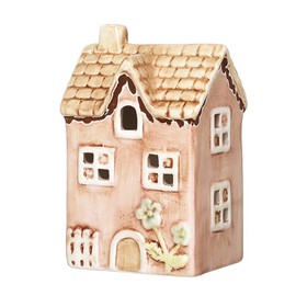 B4E Pink Dolomite House, 12 cm Ceramic Spring Cottage Decoration with Floral Detail