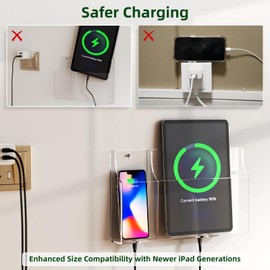 VANCORE Clear Wall Mounted Phone Holder Acrylic Remote Control Holder Media Organizer Caddy with Holes for Charging Phone Tablet Holder (Two Compartments)