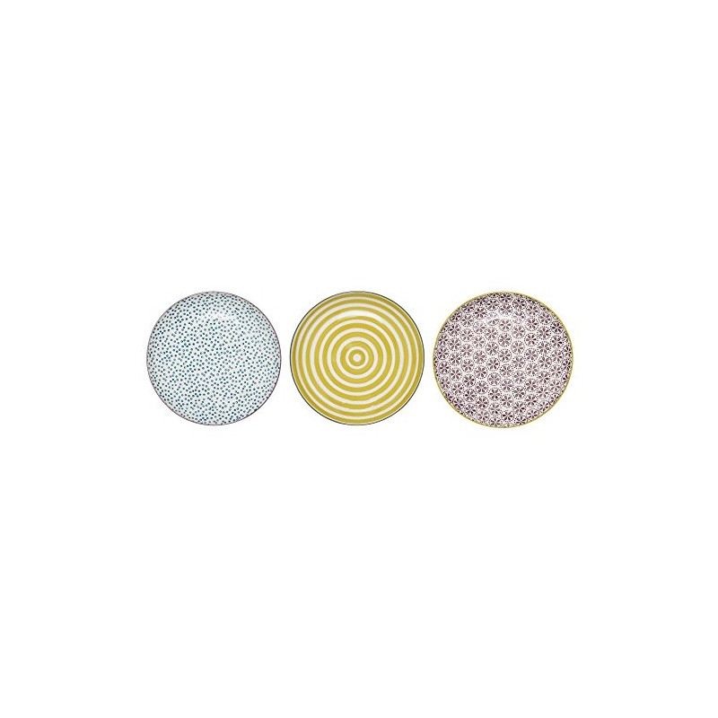 Bloomingville Patrizia Small Plates Blue Yellow Purple Ceramic Set of