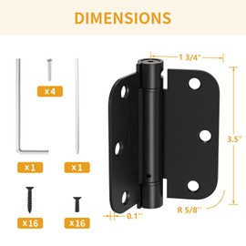Luxbaro 2 Pack Self Closing Door Hinges 3.5 Inch, Matte Black Spring Loaded Hinges with 5/8'' Radius Corners, Adjustable Tension for Garage, Front Door, for Left and Right Hand Door, UL Listed