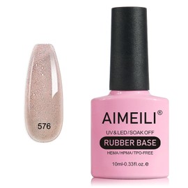 AIMEILI Glitter Rubber Base Gel, Nude Semi-Permanent Nail Polish, Elastic Base Rubber Gel UV/LED Soak Off Gel Nail Polish - Nice Thick and Self-Leveling - (576) 10ml
