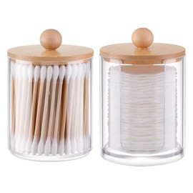 Cotton Pad Dispenser, Acrylic Cotton Buds Container Cotton Pads Storage Qtip Holder Bathroom Storage Organiser Bathroom Organiser Apothecary Jars with Lid