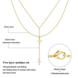 Dochais Dainty Gold Layered Necklace for Women, 14K Gold Plated Y Necklace & Chain, Dainty Lariat Long Necklaces, Trendy Cubic Zirconia Choker, Sun, Heart, Pearl & Cross Pendant Necklace, Jewelry Gift