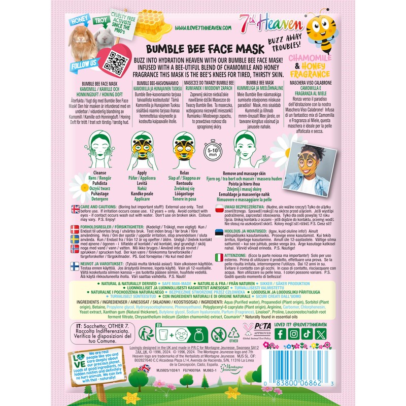 7th Heaven Bumble Bee Face Mask with Chamomile & Honey