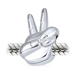 Retro Hippie Hand Sign Symbol Inspiration Peace Sign Charm Bead For Women Teen Oxidized .925 Sterling Silver Fits European Bracelet