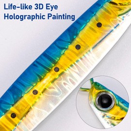 Dr.Fish 3 Pack Saltwater Fishing Jigs 1.59oz-2.82oz Glow Vertical Jigs Surf Fishing Lures Treble Hooks Trolling Lure Fast Sinking Jig Sea Fishing Jigging Spoon Striper Halibut Green and Gold