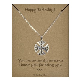 Strictly Gifts Happy Birthday Men's Sterling Silver Large Round Celtic Cross Pendant on 60cm Curb Chain