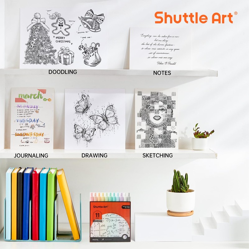Shuttle Art Retractable Pastel Gel Ink Pens, 11 Pack Black