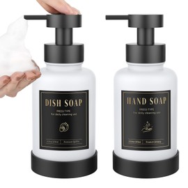 Luxspire Foaming Soap Dispenser, Glass Foam Pump Soap Dispenser, Non-Slip Hand Soap Container with 5 Waterproof Labels, 15 Oz Refillable Liquid Soap Holder for Bathroom & Kitchen, White, 2 Pack