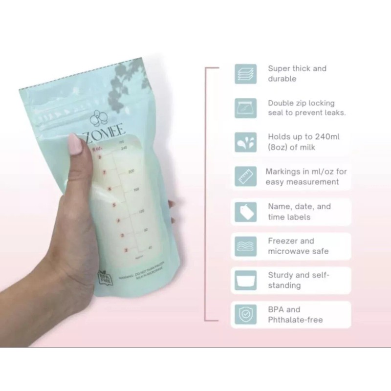 Zomee 120 Count Double Zip Breast Milk Storage Bags 8oz