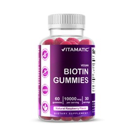 Vitamatic Biotin Gummies 10,000 mcg for Stronger Hair, Skin & Nails - 60 Vegan Gummies - Also Called Vitamin B7 (1 Bottle)