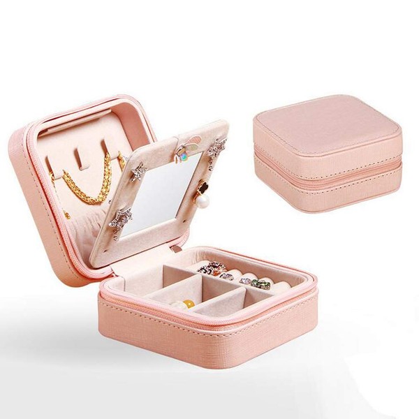 Jewelry Box, Small, Portable, Accessories, Storage, Jewelry Box, Popular, Travel, Portable, Jewelry Pouch, Small Items, Earrings, Ring, Necklace Storage, PU Leather, Cute, Mirror Included, Storage