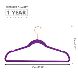 MIZGI Premium Velvet Hangers (Pack of 50) Heavyduty - Non Slip - Velvet Suit Hangers Dark Purple - Copper/Rose Gold Hooks,Space Saving Clothes Hangers(Dark Purple)