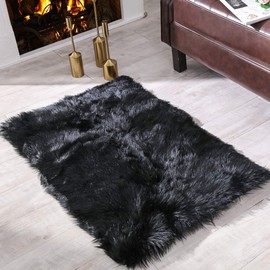 Carvapet 2x3 Fluffy Shaggy Faux Sheepskin Fur Area Rug – Soft White with Brown Tips, Rectangle Floor Mat, Chair or Sofa Cover, Bedside Carpet for Bedroom & Living Room