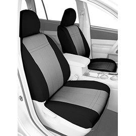 CalTrend Front Buckets Seats, NeoSupreme Seat Covers for 2001-2004 Toyota Tacoma Light Grey Insert with Black Trim