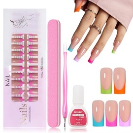 Virellay Square Press On Nails Nail Tips Pastel Colours - Full Cover Fingernails Soft Gel Nail Tips (Colourful, Medium)