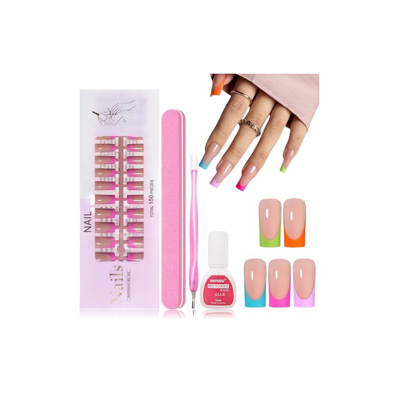 Virellay Square Press On Nails Nail Tips Pastel Colours -