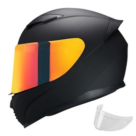 JQF Gear Full Face Helmet Black Motorcycle Motorbike Street Bike Racing Helmets for Adults WS-607 DOT Approved (with Chrome Red, XXL)
