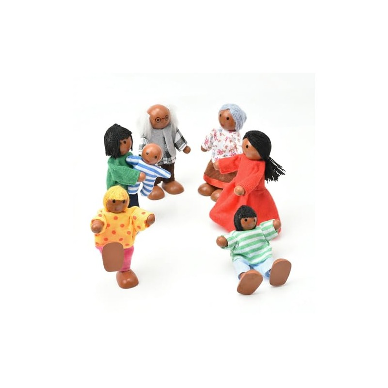 14 Pcs Wooden Dollhouse People Family Set with Movable Limbs,