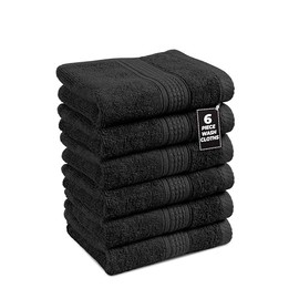 LANE LINEN Black Washcloths 6 Pack - 100% Cotton Wash Cloths for Showering, Highly Absorbent Face Wash Cloth, Premium Spa & Hotel Quality Wash Clothes - Black