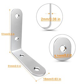 LuckIn 40 Pcs L Bracket Stainless Steel Corner Brace Sets, 90 Degree Right Angle Shelf Brackets with Screws for Wood Furniture, Chairs, Table, 50mm x 50mm, Silver, 2 Inch